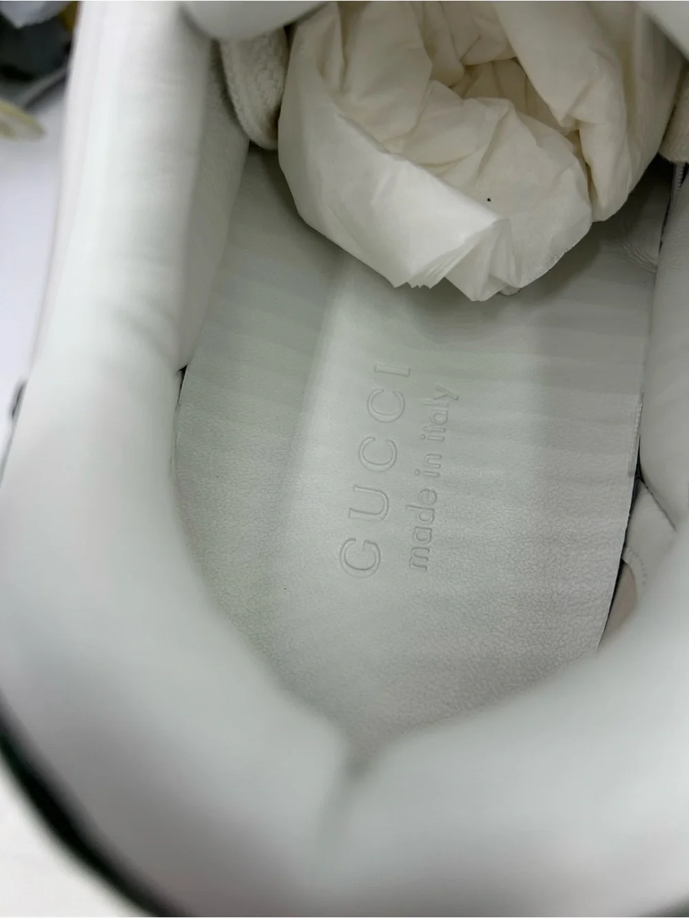 Men's Gucci White Leather ace Sneakers with  web, stripe size 8.5 fits 9.5 US